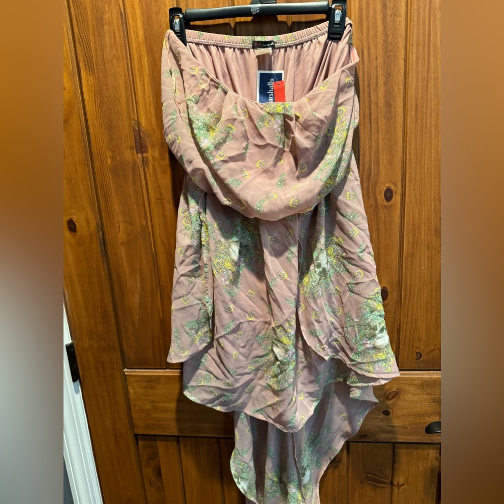 High low floral with skulls strapless dress